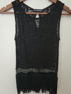 Black Lace Fringe Tank Top